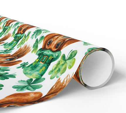 ShamrockStride – Playful Dachshund Clover Pattern wrapping paper