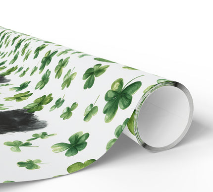 Cloverpurr Luck – Black Cat St. Patrick’s Day shamrock wrapping paper