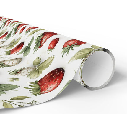 Sweet Grove – Strawberry on White Background with Leaves Wrapping Paper