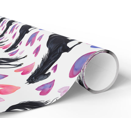 Grace Gallop – Majestic Black Horse with Purple-Pink Hearts wrapping paper