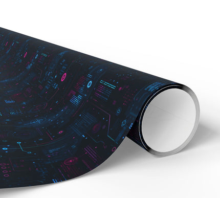 Neon Circuitry – Futuristic Tech Grid Wrapping Paper