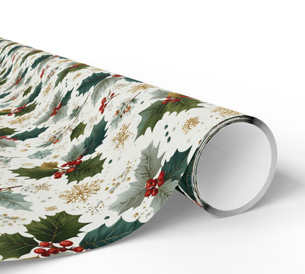 Frostbough - Vintage Holly & Snowflake Wrapping Paper