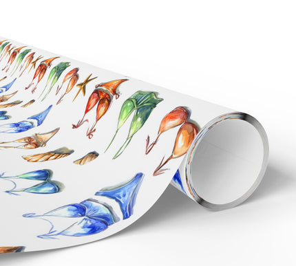 Shoreline Chic – Colorful Beach Bikinis and Seashells Wrapping Paper