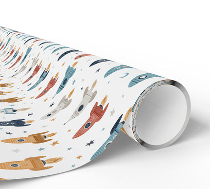 Starlit Launchpad – Kids Rocket Wrapping Paper