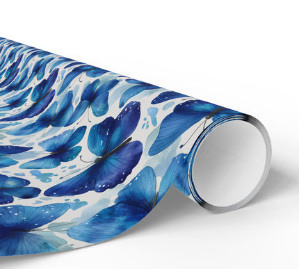 Azureflutter – Watercolor Blue Butterfly Pattern Wrapping Paper