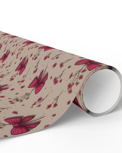 Whimsical Blooms - Hand-Drawn Pink Bow and Flower Wrapping Paper