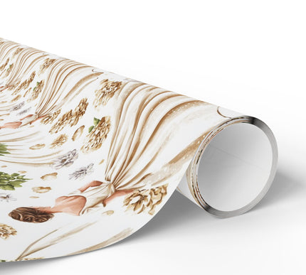Flora Bride – Elegant brides and golden floral details on a white backdrop Wrapping Paper