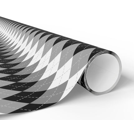 Silverloom Trace - Elegant Black and White Argyle Pattern Wrapping Paper