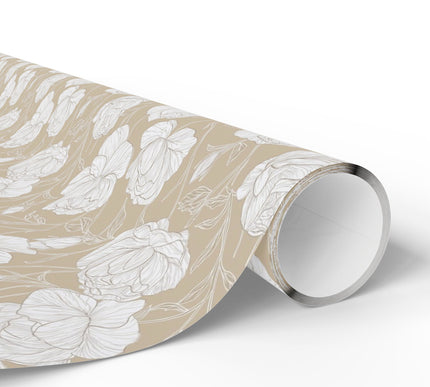 Wrap with sophistication using TaupeRose, a white rose floral wrapping paper on a taupe background. Perfect for weddings, anniversaries, and elegant occasions. A timeless design that adds grace to every gift. 