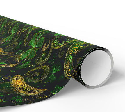 Emerald Gilded Whirl – Luxury green clover ornament wrapping paper