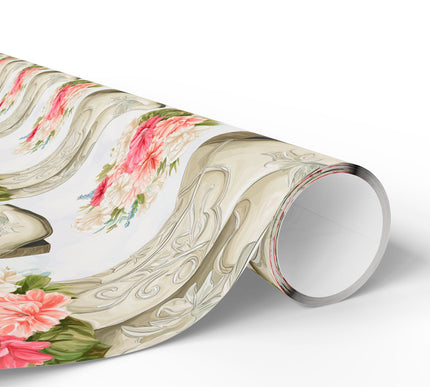 Roserune Westspur – White cowboy boots filled with pink and white flowers wrapping paper