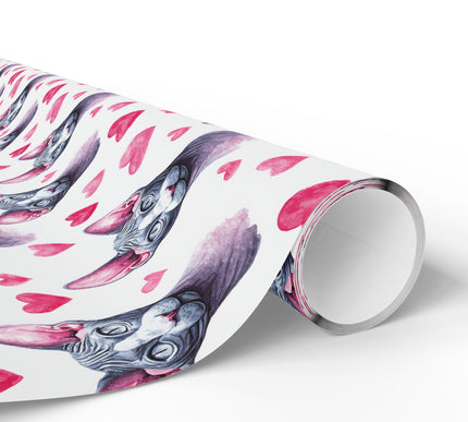 Velvheart Sphinx – Watercolor Sphynx Cat with Pink Hearts wrapping paper