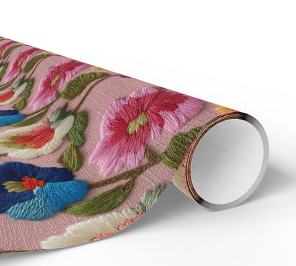 Embroidered Elegance - Floral Embroidery Seamless Pattern Wrapping Paper