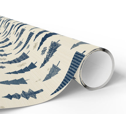 Frostpine Whispers – Blue Christmas Tree and Snowflake Wrapping Paper