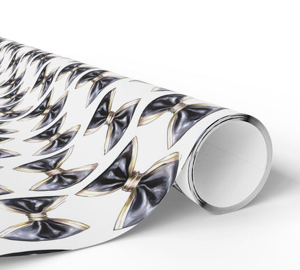 Refined Tux Twist – Elegant Black and gold Bowtie Pattern on White Background Wrapping Paper