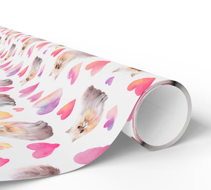 Silkpuff Affection – Watercolor Persian Cat with Pastel Hearts wrapping paper