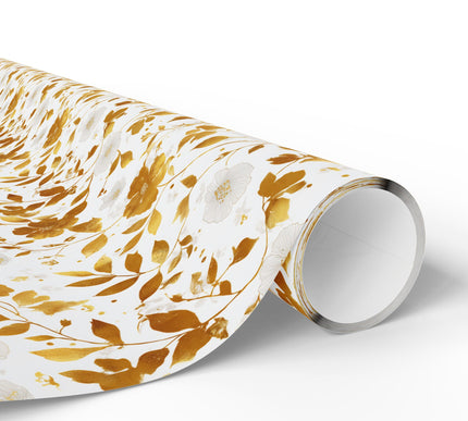 Solene Bloom – Elegant white and gold flower pattern with delicate branches wrapping paper