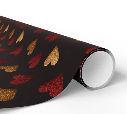 Gilded Emberlove – Red and Gold Glitter Hearts on Black wrapping paper