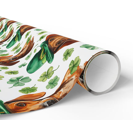 LuckyLongtail – Dachshund in Leprechaun Hat with Shamrocks wrapping paper