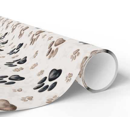 PawDots – Cute Dog Paw Prints in Neutral Tones Wrapping Paper