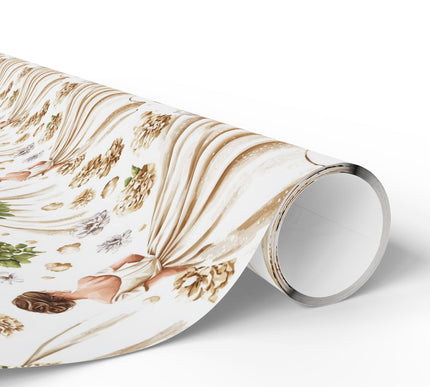 Flora Bride – Elegant brides and golden floral details on a white backdrop Wrapping Paper