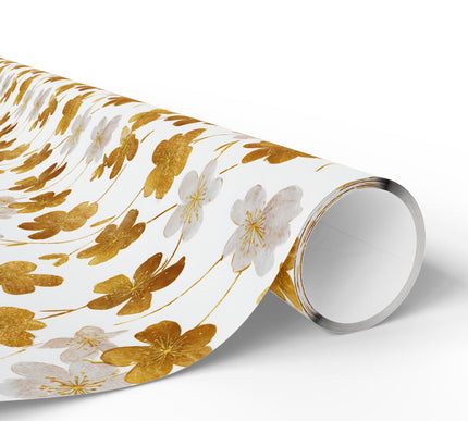 Gilded Petalfall – White and gold cherry blossom seamless floral pattern wrapping paper