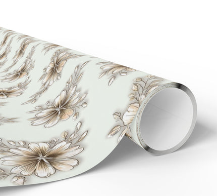 Latteblossom Grace – Creamy hand-drawn flowers with sepia tones on soft green wrapping paper