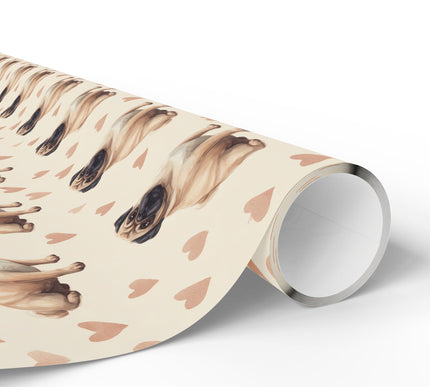 Paws & Kisses – Pug Love Hearts wrapping paper