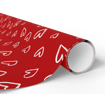 Sketchlove – Hand-Drawn White Hearts on Red Background Wrapping Paper