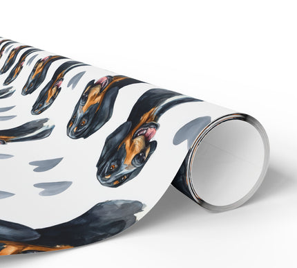 Slateheart Noble – Black and Tan Coonhound watercolor hearts wrapping paper