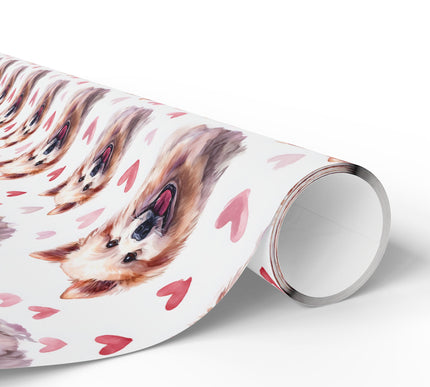 Pink Snowsmile – Romantic American Eskimo Dog Portrait wrapping paper