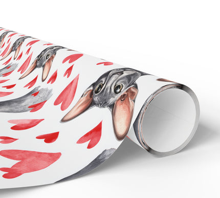 Velourwhisk Hearts – Watercolor Oriental Shorthair Cat with Red Hearts Wrapping paper
