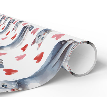 Silvershine Paws – Watercolor American Shorthair Cat with Hearts wrapping paper