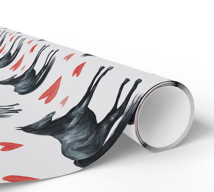 Wild Valentine – Watercolor Black Horse with Red Hearts wrapping paper