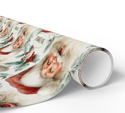 HoHoWhim – Santa with Holly and Bird Speech Bubble with custom text Wrapping Paper