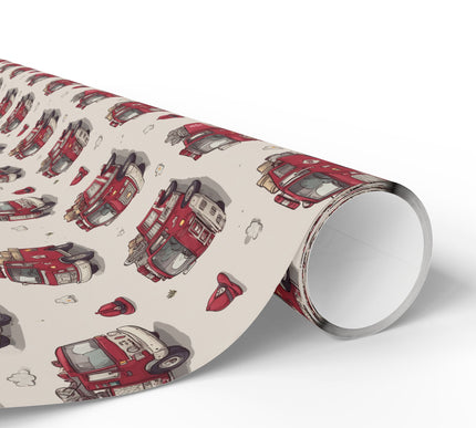 FireFleet – Vintage Red Fire Truck Pattern Wrapping Paper